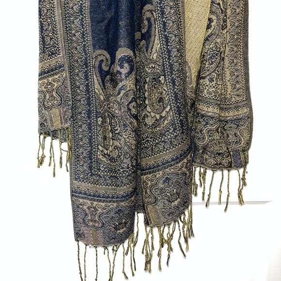 Decorative Shall/Scarf, Blue/Gold - Picture 2 of 2